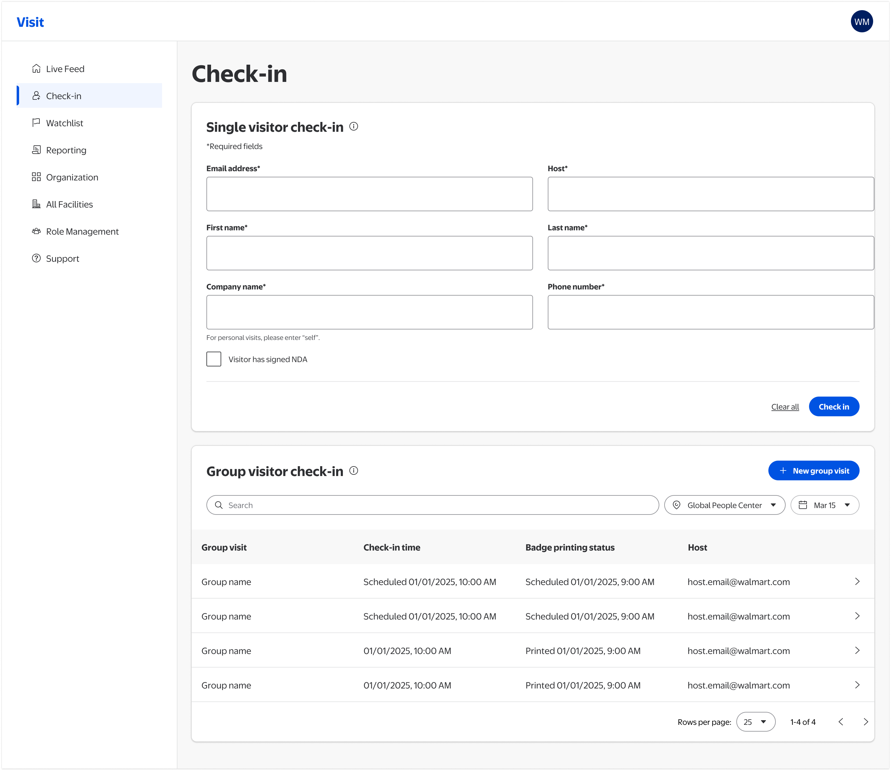 Redesigned Check-In — group visitor check-in list