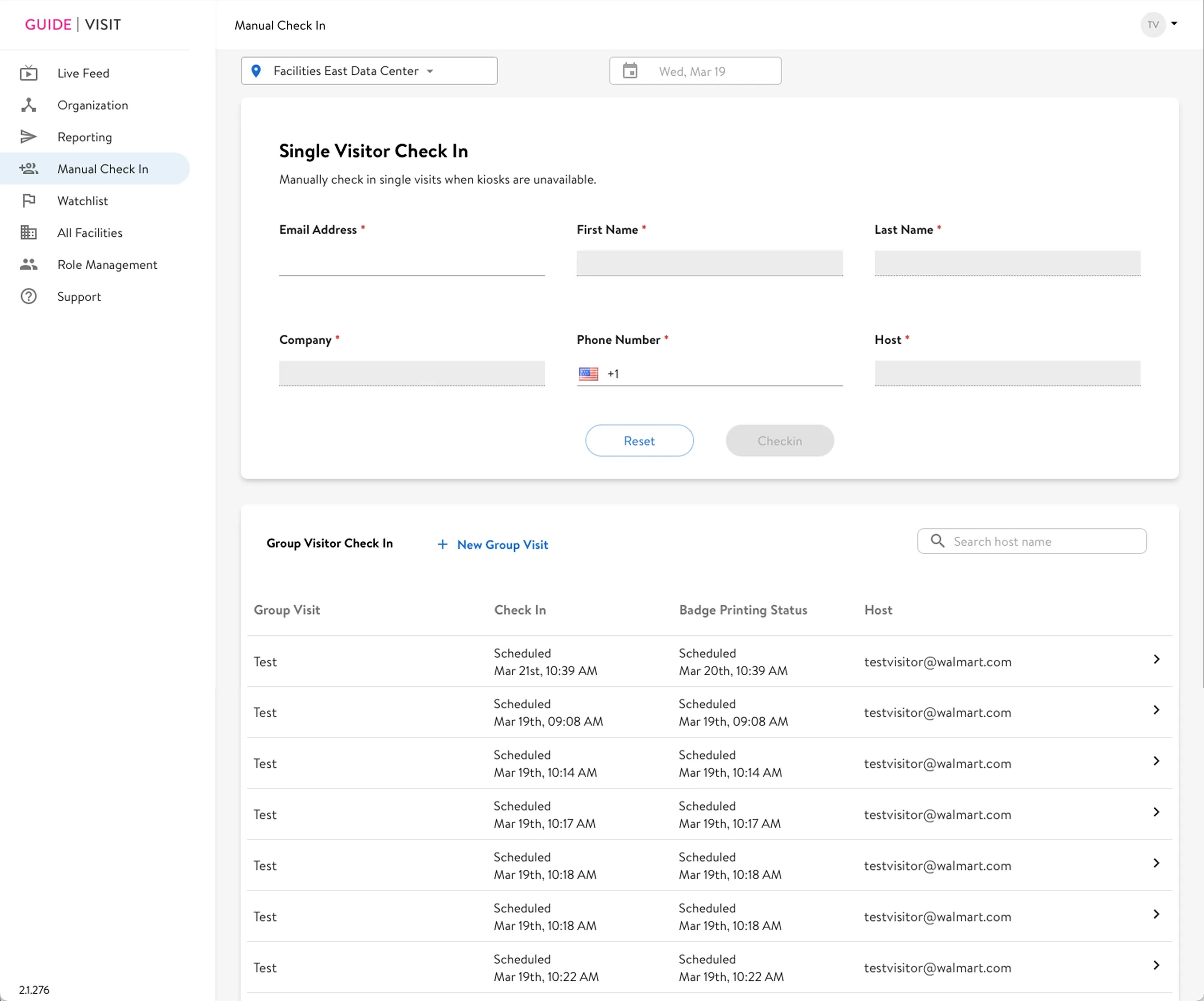Legacy Check-In — group visitor check-in list