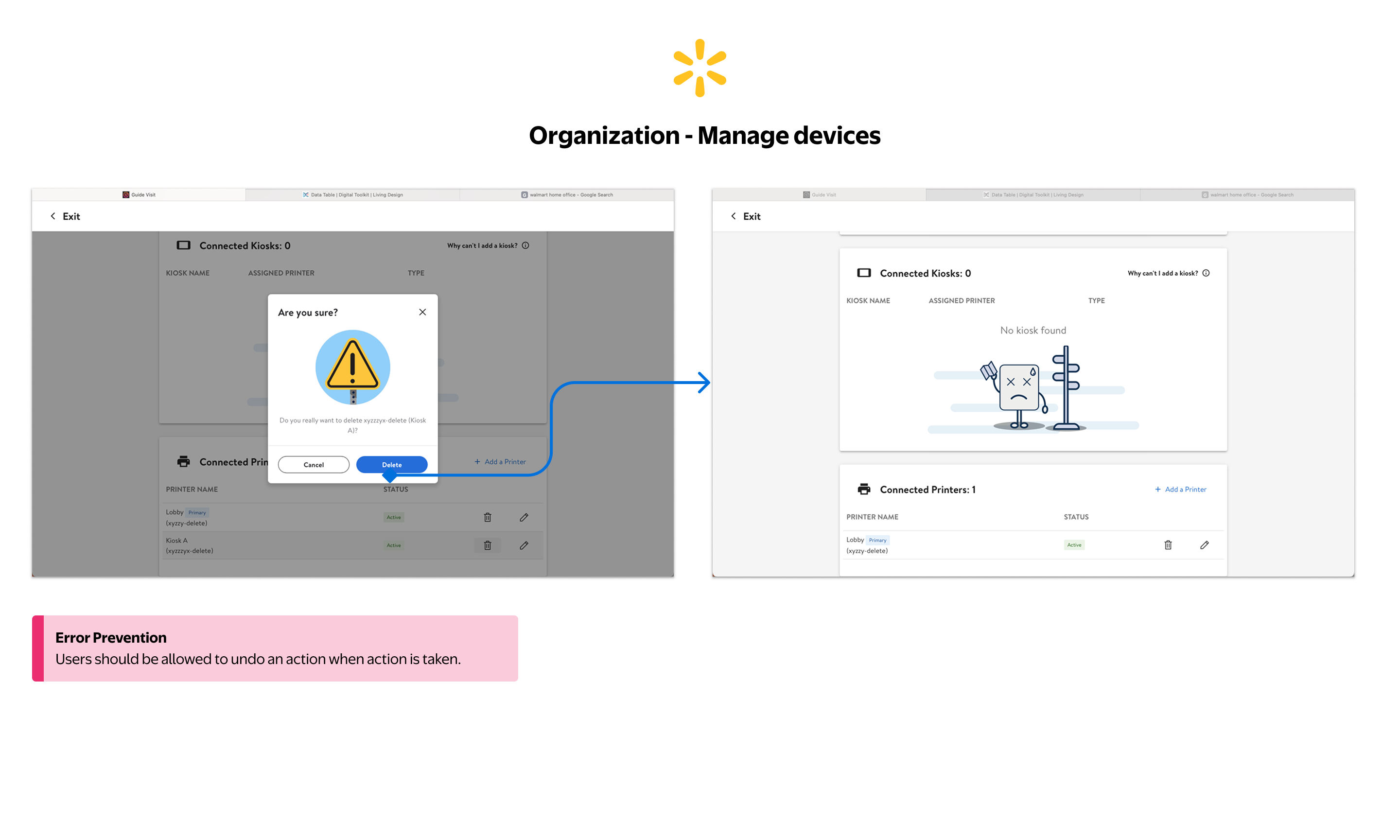 Organization Devices — Kiosk deleted with no undo available afterward