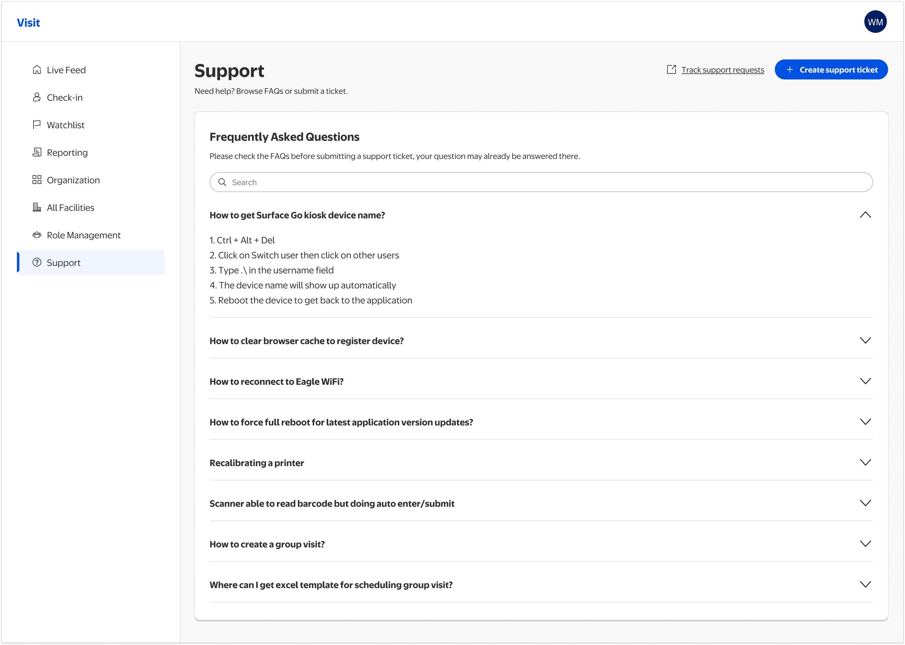 Redesigned Support — FAQ-first with search