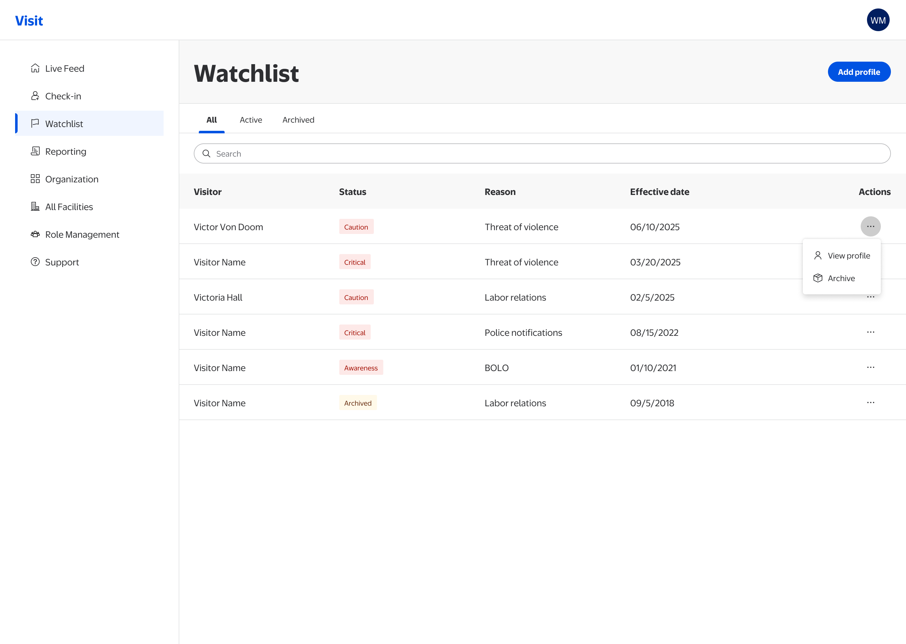 Redesigned Watchlist — labeled status badges