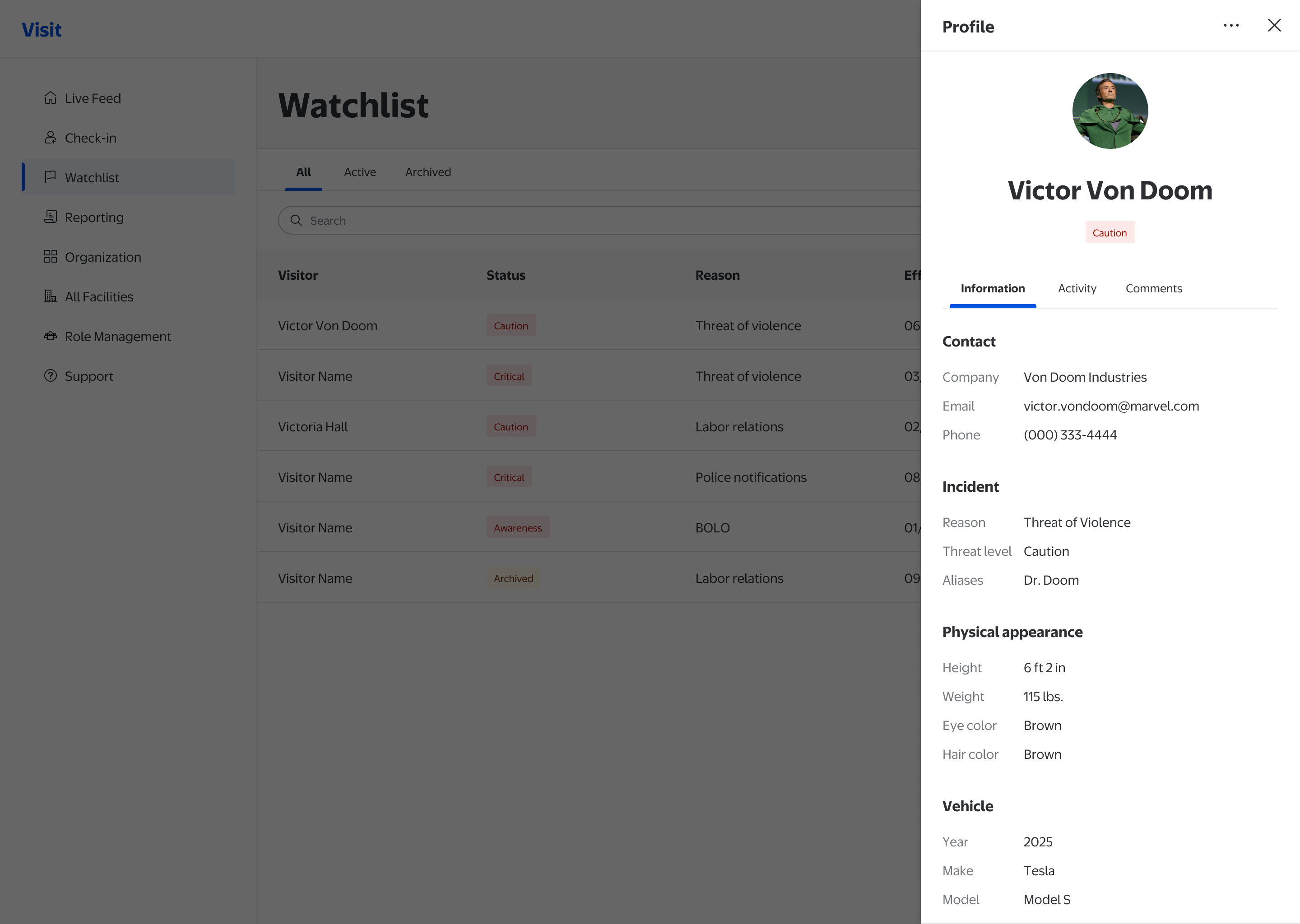 Redesigned Watchlist — user profile panel