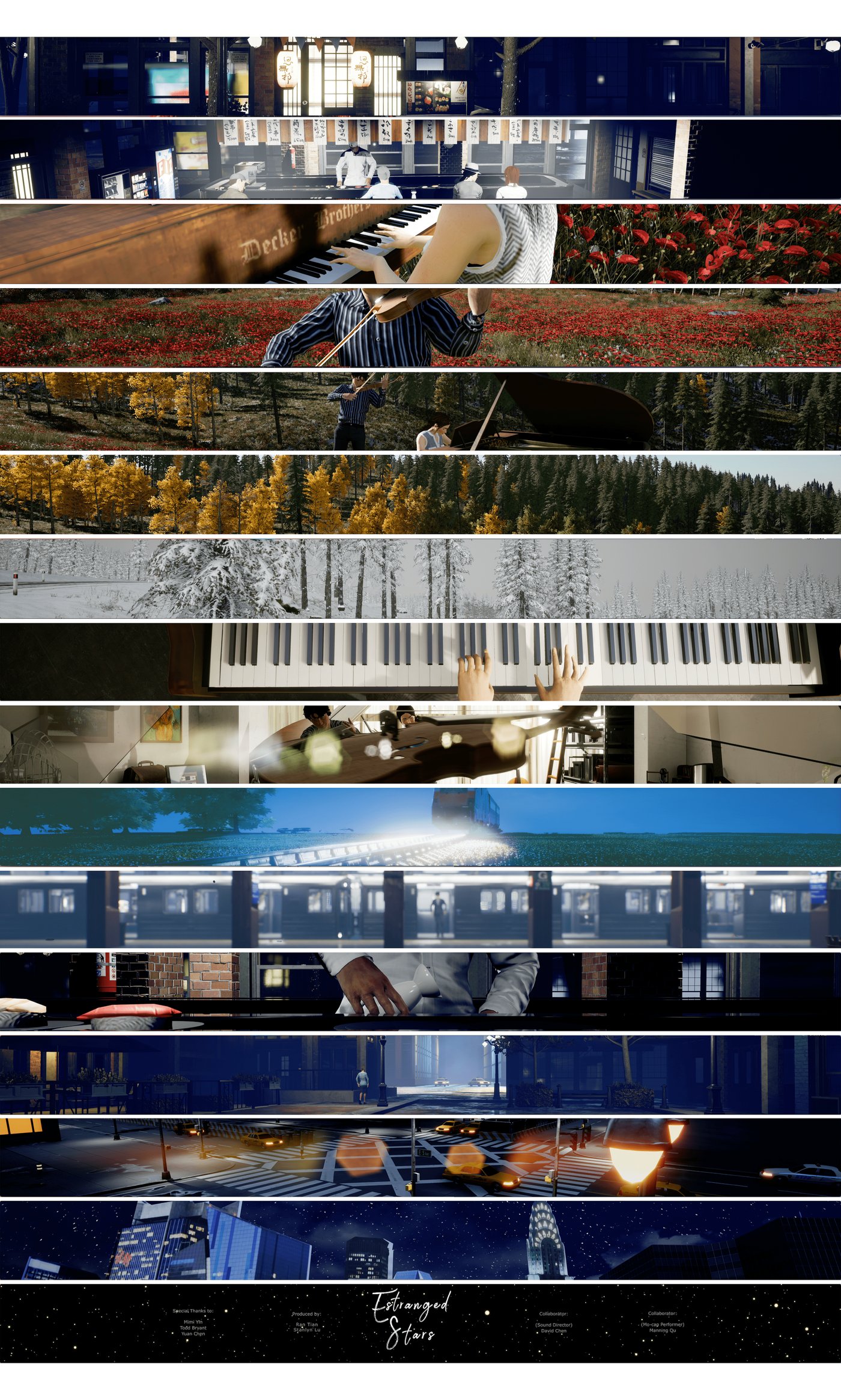 Widescreen stills from Estranged Stars, scene by scene through the seasons