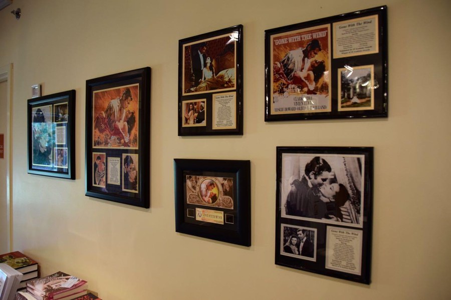 Wall of framed stories at the Margaret Mitchell House