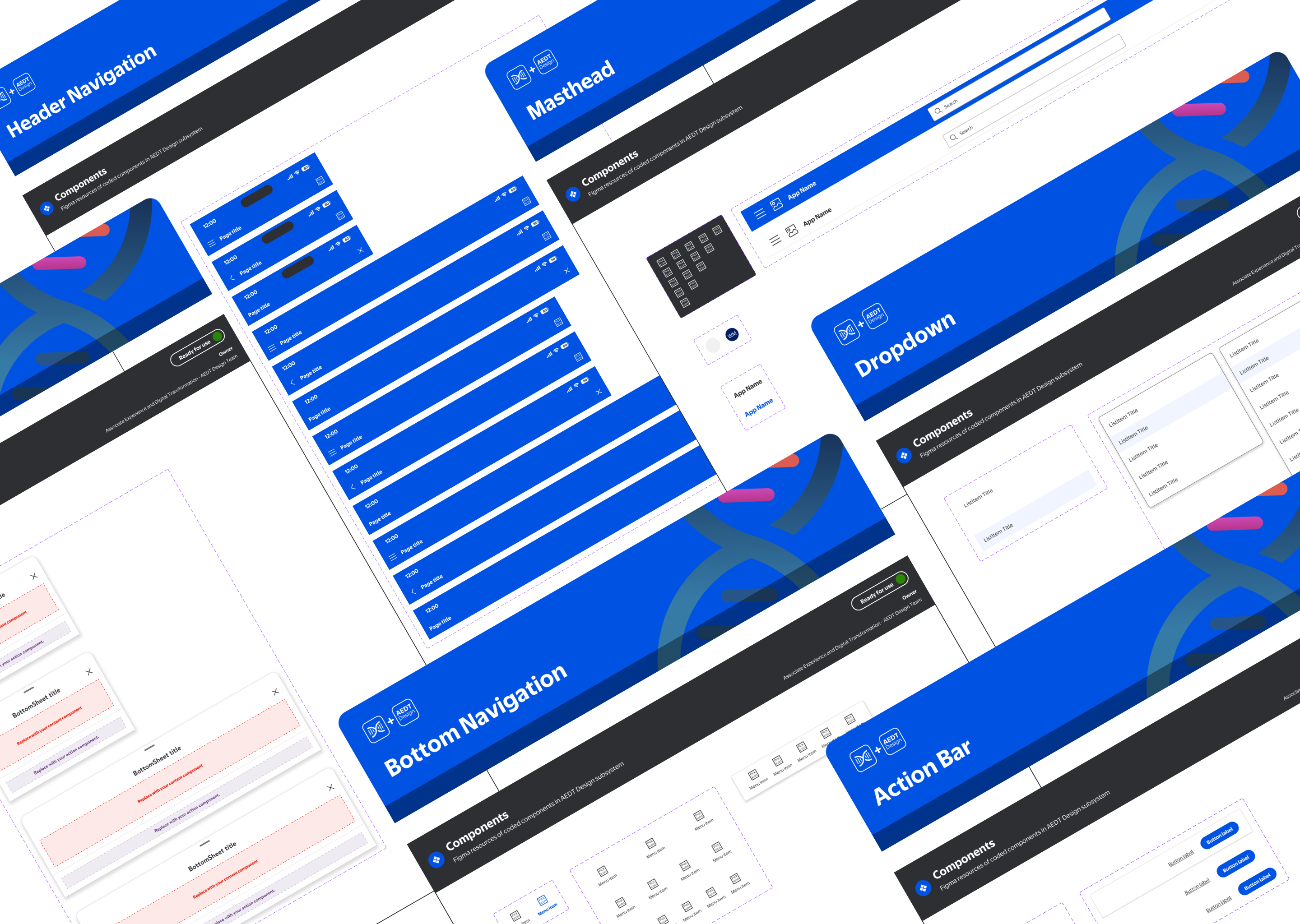 Figma component library overview showing Header Navigation, Masthead, and Dropdown components from the Campus Navigation subsystem