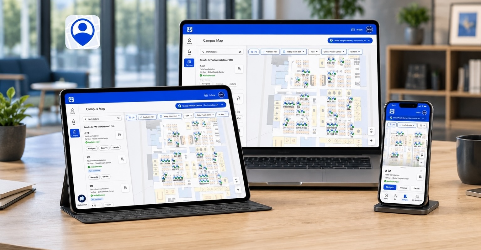 Three-screen mockup showing the navigation subsystem across mobile, tablet, and desktop viewports
